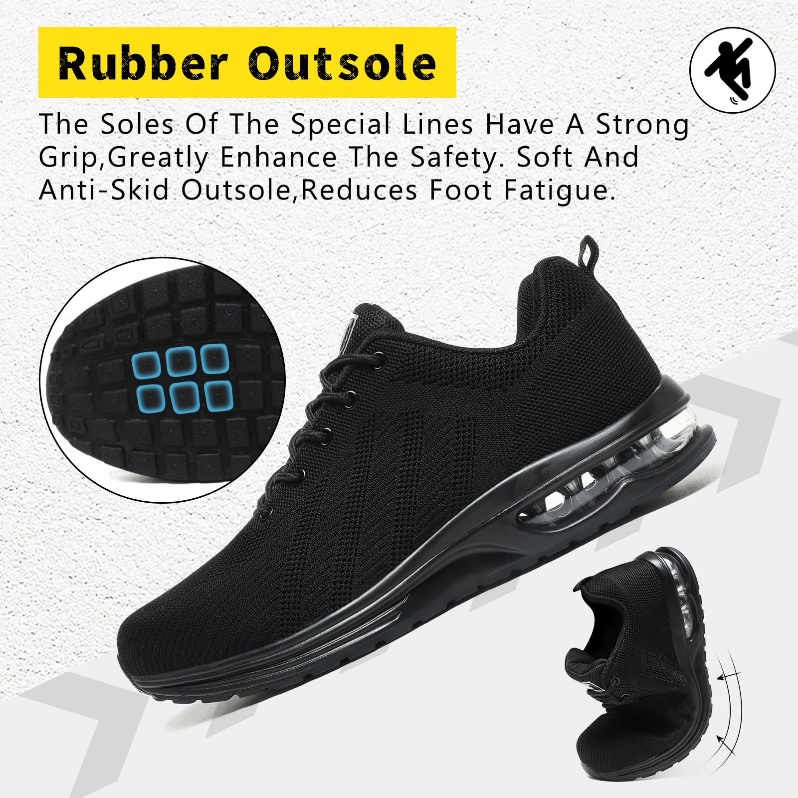 Steel Toe Caps Trainers Lightweight Safety Trainers Safety Shoes Boots Air Cushion Mens Womens Work Industrial Puncture Proof Work Shoes Unisex Non Slip Black