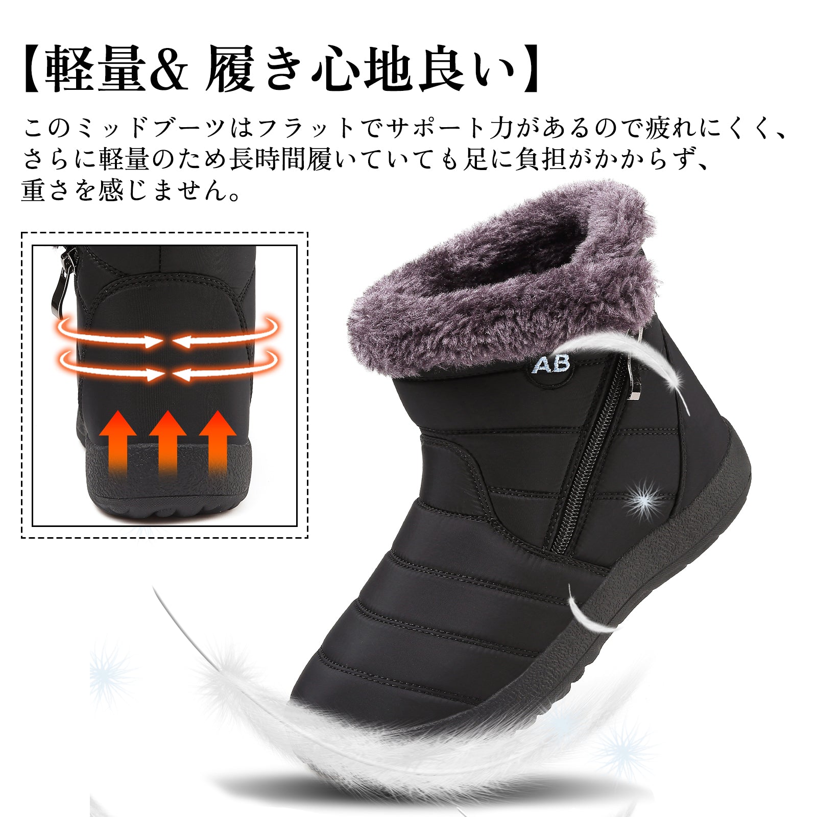 [Maxome] スノーブーツ レディース スノーシューズ ジッパー 防寒ブーツ 冬靴 裏起毛 雪用ブーツ ショートブーツ 雪靴 綿靴 保温 軽量 滑り止め 脱ぎ履き便利 通勤 通学 雪対応