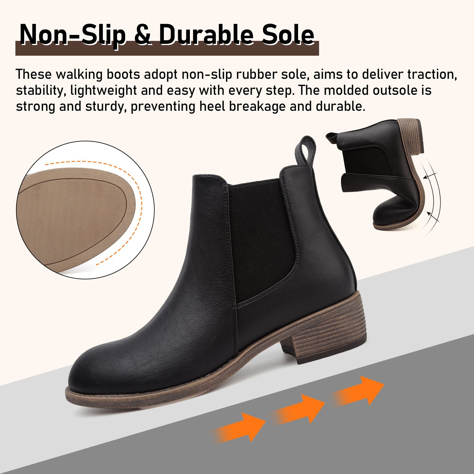 ziitop Ankle Boots for Women Waterproof Walking Boots Fashion Chelsea Booties Side Zip Low Heel Shoes Pointed Toe Casual Short Booties Black Brown