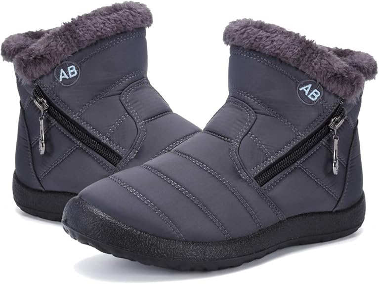 Womens Snow Boots Winter Fur Lined Ankle Boots Ladies Side Zipper Warm Lightweight Booties Outdoor Anti-Slip Girls Walking Boots
