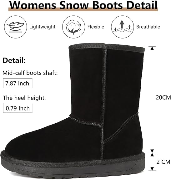 GoodValue Womens Snow Boots Suede Fur Lined Warm Winter Boots Women Classic Mid Calf Fuzzy Boots Ladies Lightweight Slip on Walking Booties Non Slip Bottes Femme Hiver