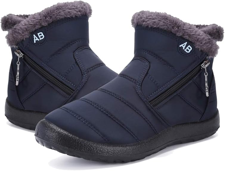 Womens Snow Boots Winter Fur Lined Ankle Boots Ladies Side Zipper Warm Lightweight Booties Outdoor Anti-Slip Girls Walking Boots
