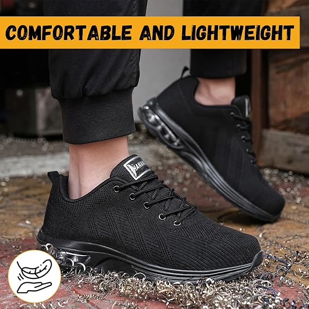 【Bravover】Safety Shoes for Mens Womens Work Steel Toe Shoes Lightweight Industrial & Construction Indestructible Safety Comfortable Shoes Puncture Proof Shoes