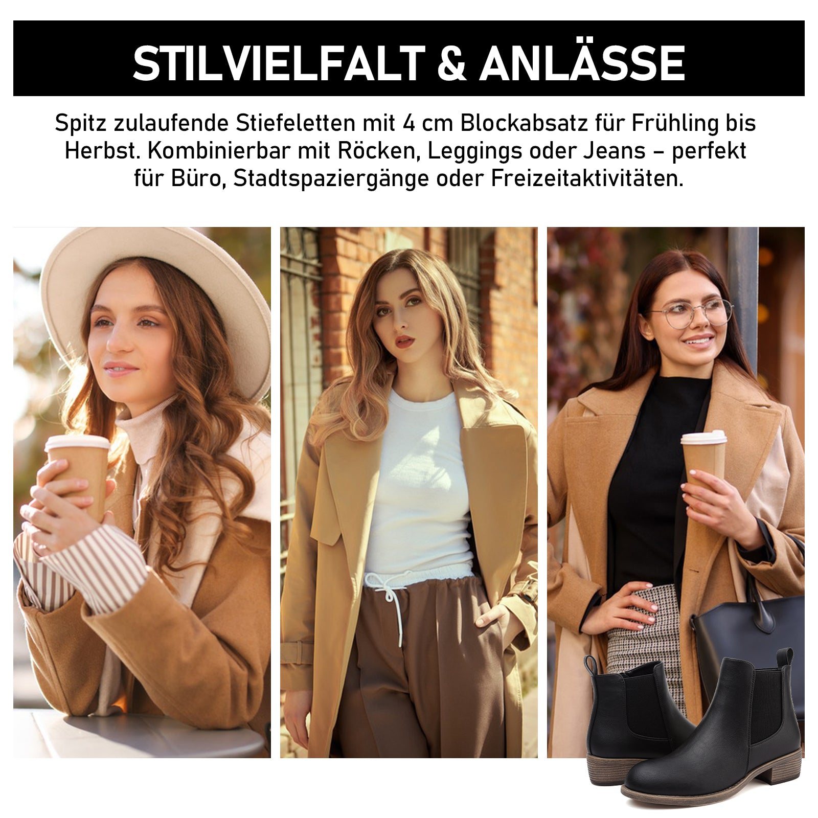 Maxome Stiefeletten Damen Knöchelstiefel Mit Reißverschluss Wasserdichte Leder Stiefeletten Stylische Chelsea Boots Mit Niedrigem Absatz Spitze Zehen Freizeitschuhe Herbst Winter Damenstiefel Schwarz