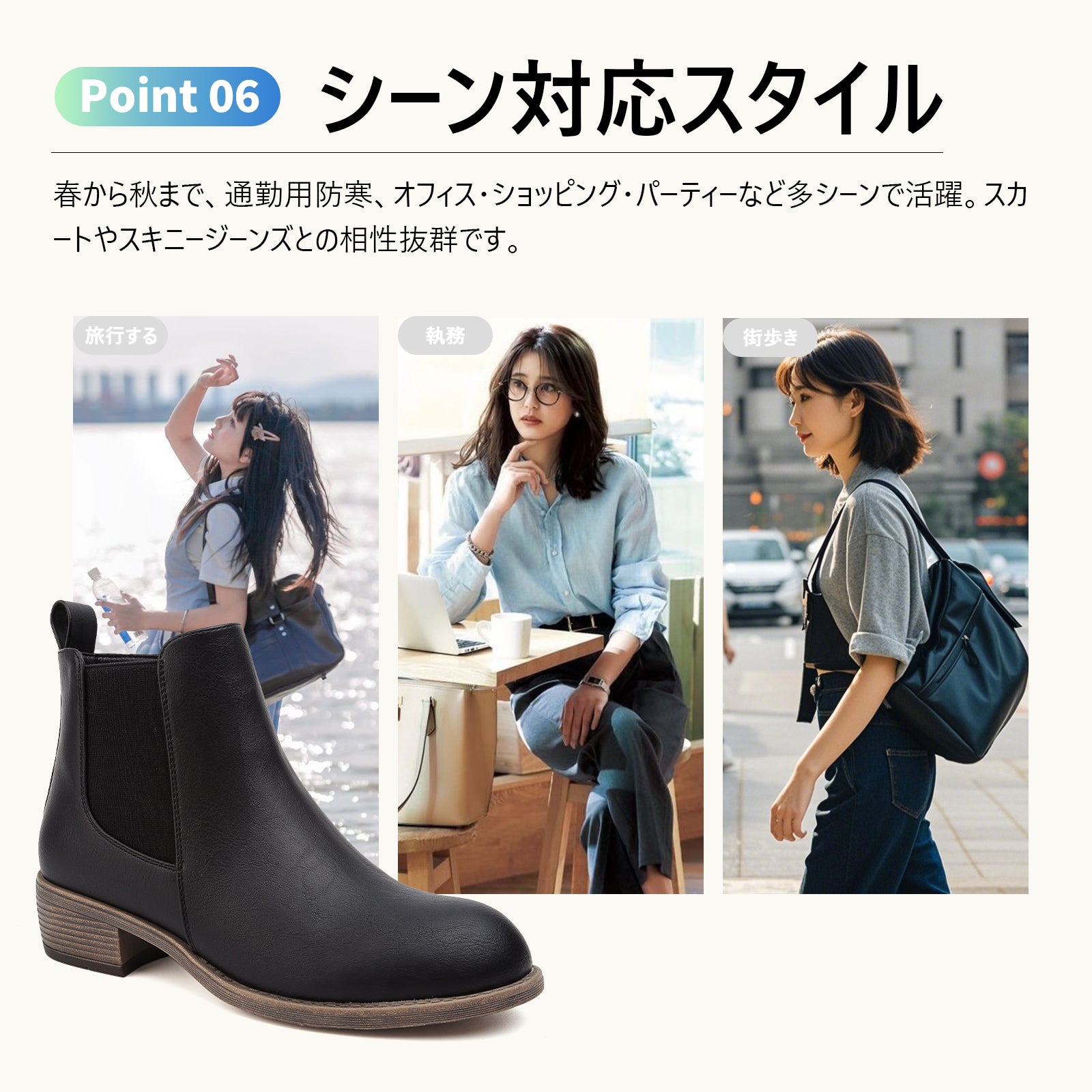 [Hanani] ショートブーツ レディース 歩きやすい 厚底 防水 太ヒール サイドゴアブーツ レディース サイドジップ 黒 無地 革靴 シンプル 美脚 アンクルブーティー 秋 冬用 boots for women