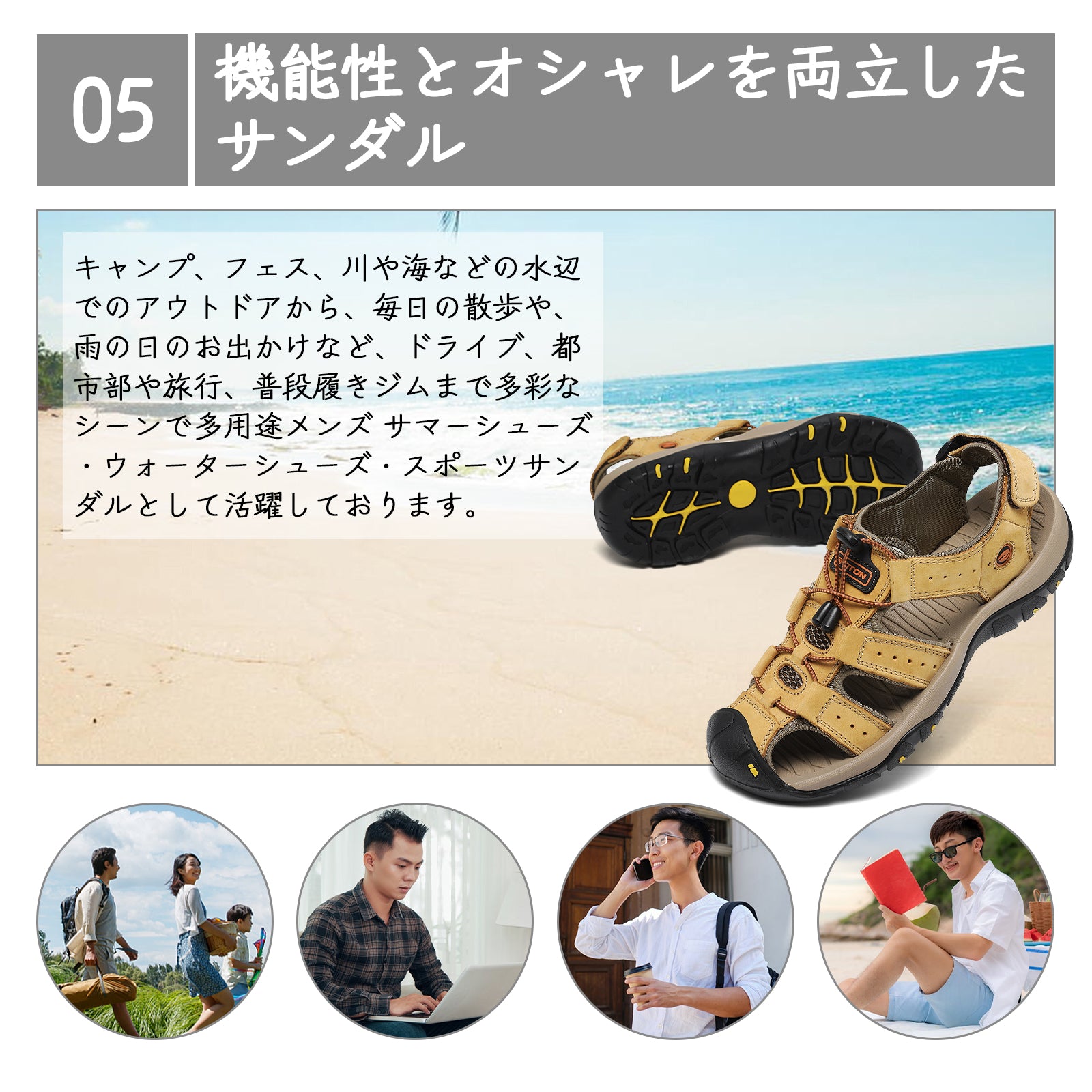 [Shoton] スポーツ サンダル メンズ 外履き スニーカーサンダル アウトドアサンダル 水陸両用 スポーツサンダル 登山サンダル おしゃれ 夏用 つま先保護 軽量 防滑 速乾 通気 カジュアルサンダル