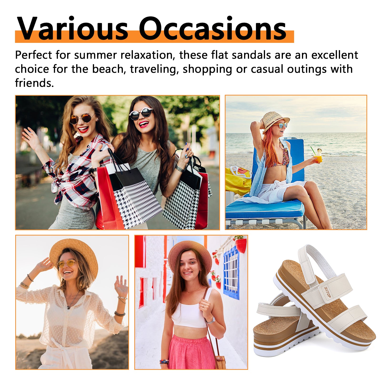 ziitop Platform Sandals for Women Orthopedic Sandals Ladies Wedge Wide Fit Cork Footbed Adjustable Strappy Open Toe Chunky Beach Summer Shoes