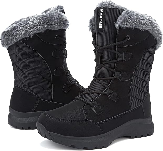 todaysunny Womens Winter Snow Boots Insulation Warm Fur Lined Walking Boots For Ladies Anti-Slip Lace Up Closure Cold Weather Mid-Calf Boots Outdoor Shoes Women