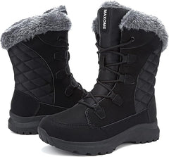 todaysunny Womens Winter Snow Boots Insulation Warm Fur Lined Walking Boots For Ladies Anti-Slip Lace Up Closure Cold Weather Mid-Calf Boots Outdoor Shoes Women