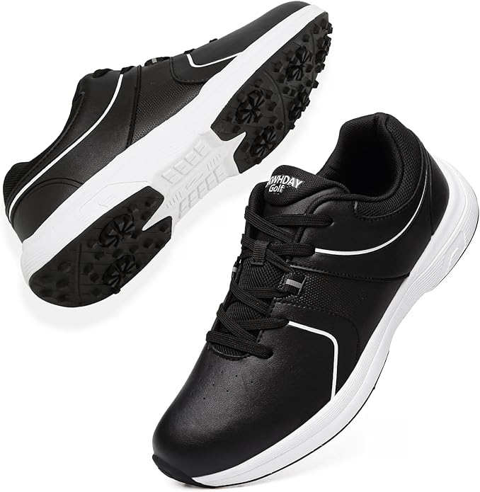 Golf Shoes for Men– Black/White/White-Grey Mens Golf Shoes Spikeless Size 7.5-12.5