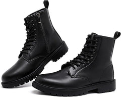[Hanani] ブーツ メンズ サイドジッパー ショートブーツ ハイカット 厚底 黒 レースアップブーツ アンクルブーツ ワークブーツ エンジニアブーツ 革靴 ビジネスブーツ 秋冬用 Boots for men