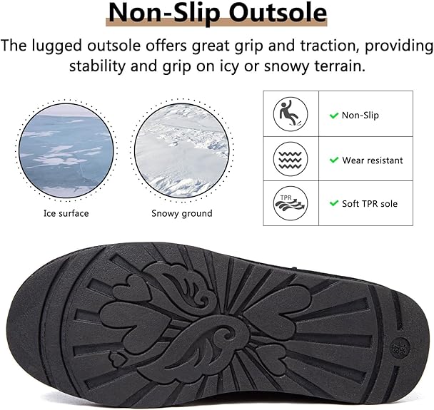 GoodValue Womens Snow Boots Suede Fur Lined Warm Winter Boots Women Classic Mid Calf Fuzzy Boots Ladies Lightweight Slip on Walking Booties Non Slip Bottes Femme Hiver