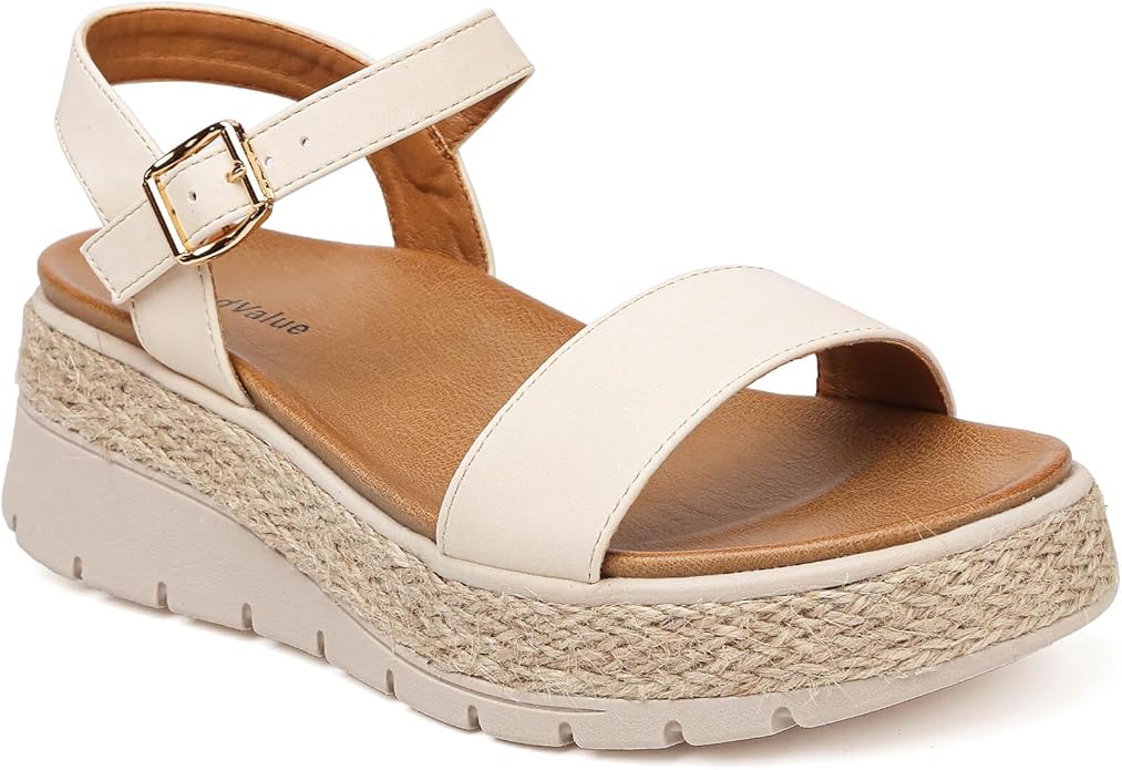 GoodValue Womens Platform Sandals Wedge Adjustable Ankle Strap Open Toe Arch Support Cushioned Footbed Comfortable Summer Sandals