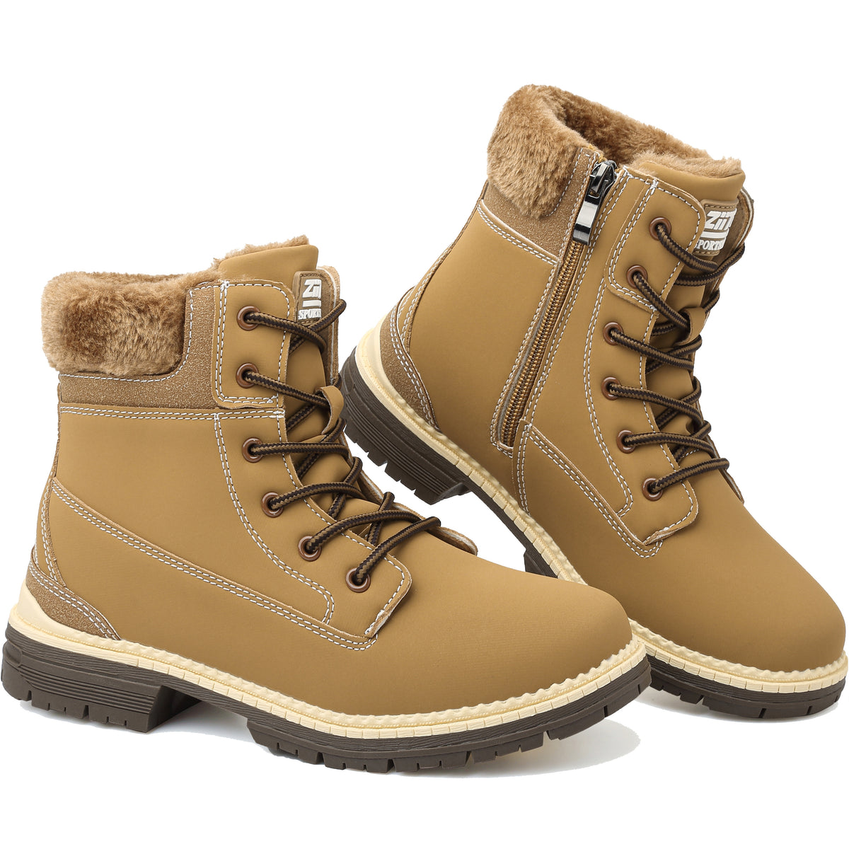 ziitop Winter Boots for Women Waterproof Snow Boots with Side Zip Fur Lined Ankle Walking Shoes Classic Lace Up Ladies Furry Warm Mid Calf Fashion Booties