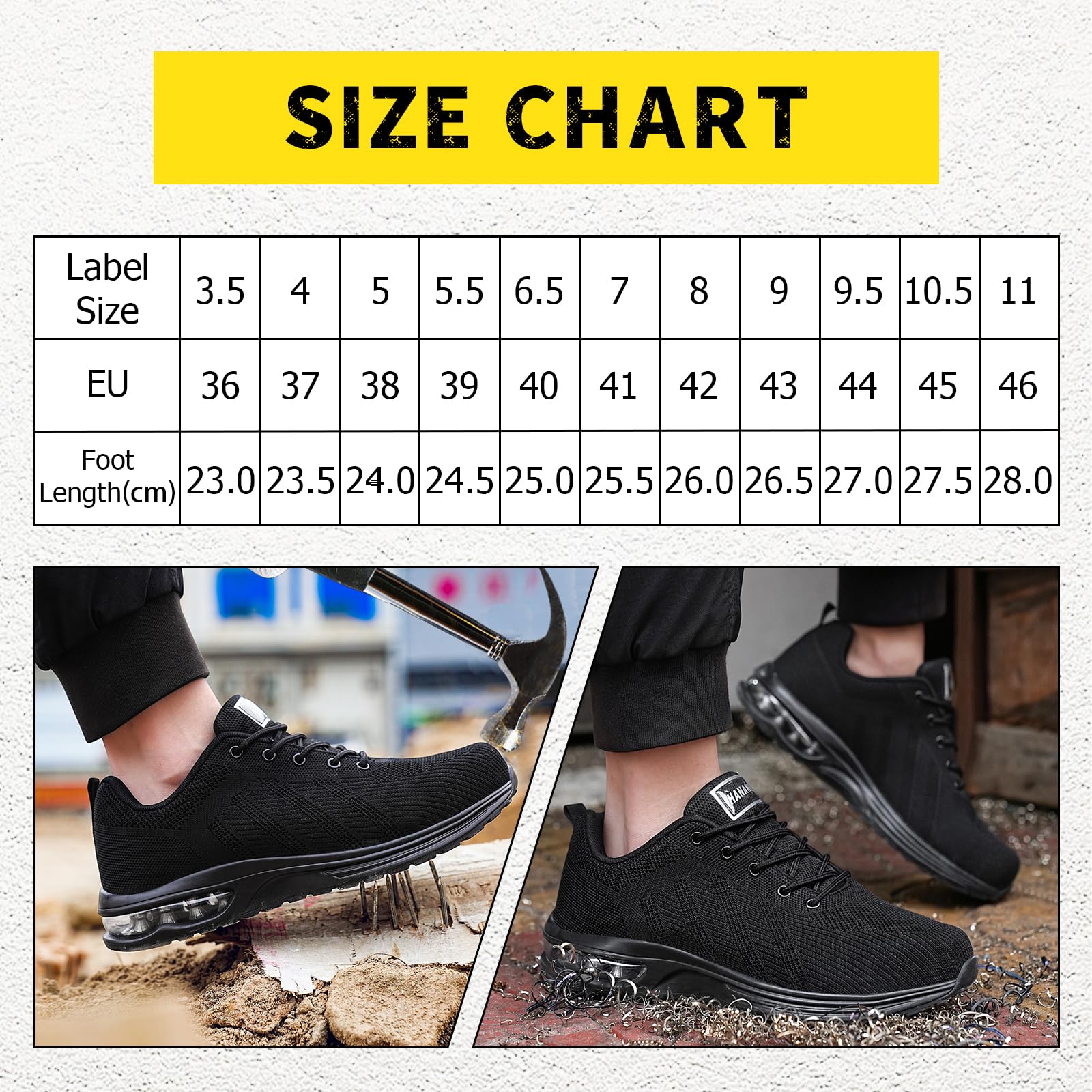 Steel Toe Caps Trainers Lightweight Safety Trainers Safety Shoes Boots Air Cushion Mens Womens Work Industrial Puncture Proof Work Shoes Unisex Non Slip Black