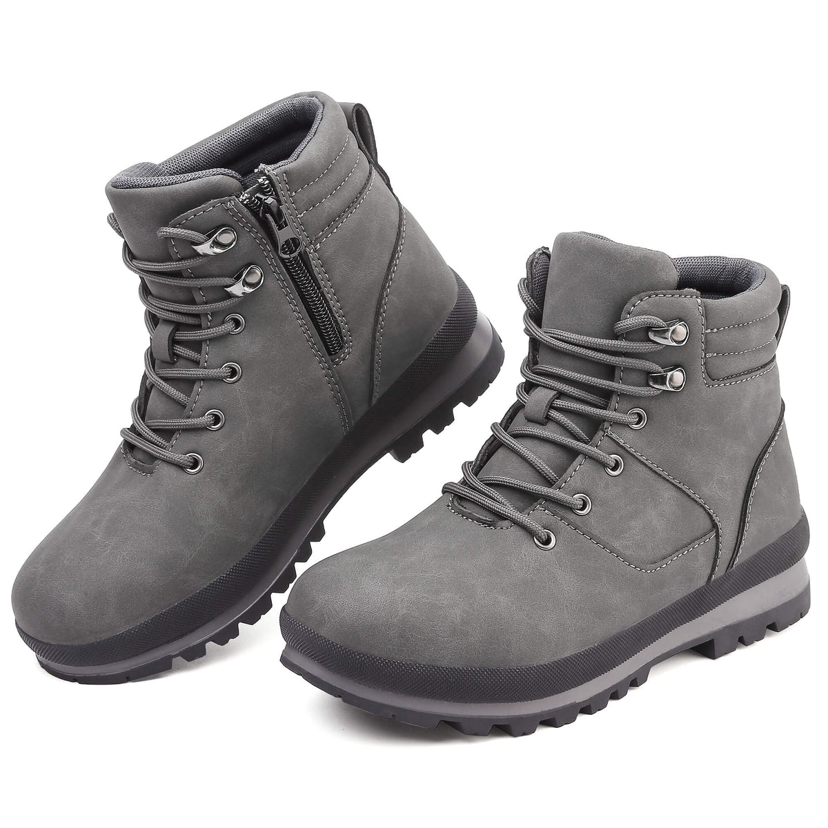 Womens Boots Waterproof Ankle Boots Fashion Hiking Combat Boots Lace up Low Heel Booties with Side Zipper Ladies Boots