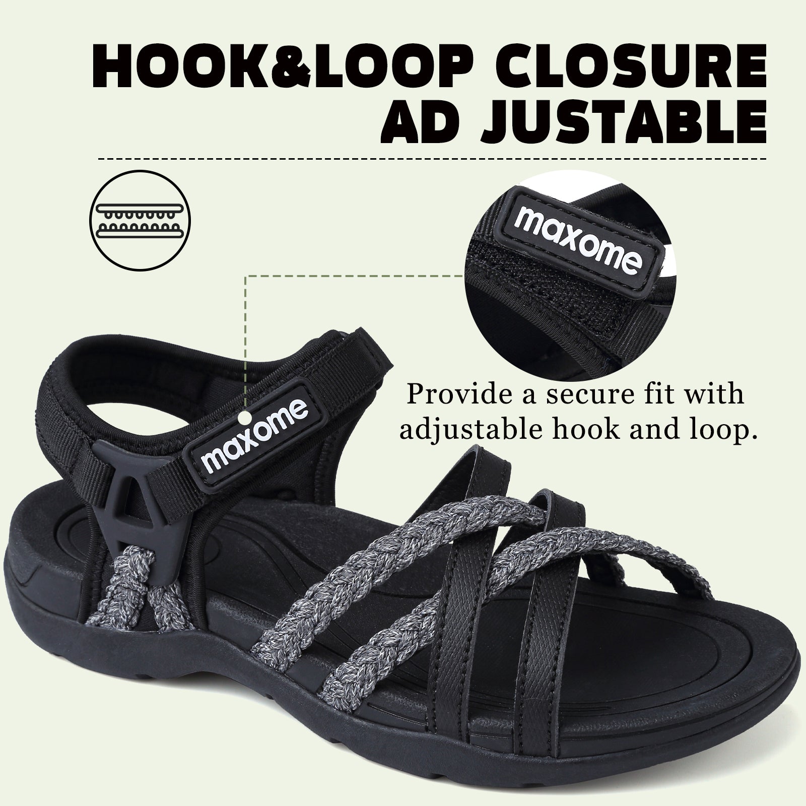 Maxome Women's Summer Walking Sandals Comfortable Sports Sandals Casual Hook Loop Strap Beach Sandals