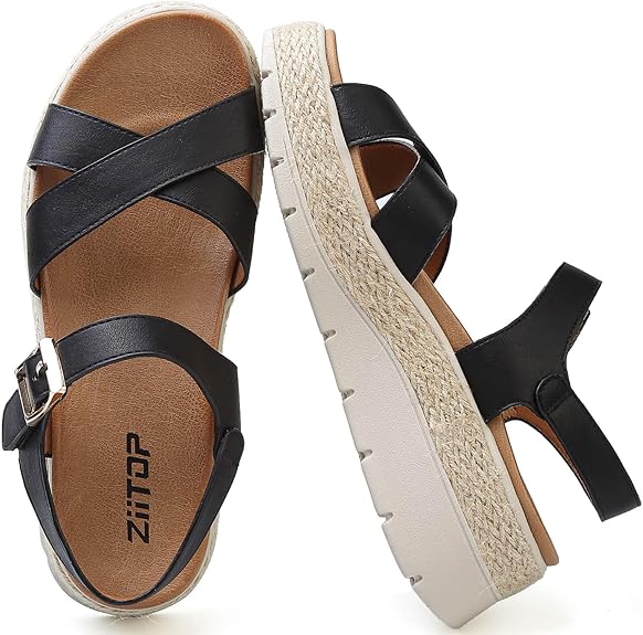 ziitop Womens Wedge Platform Espadrille Sandals Comfortable Adjustable Ankle Strap Open Toe Arch Support For Walking Casual