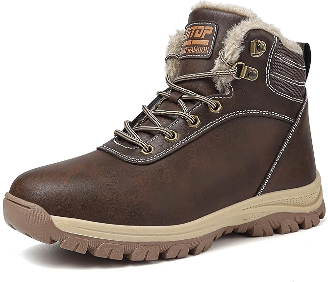 Winter Boots Men Warm Snow Boots Waterproof Hiking Boots Fur Lined Ankle Boots For Men Lightweight Anti-Slip Trekking Boots Lace-up Climping Walking Boots Outdoor Shoes