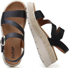 ziitop Womens Wedge Platform Espadrille Sandals Comfortable Adjustable Ankle Strap Open Toe Arch Support For Walking Casual