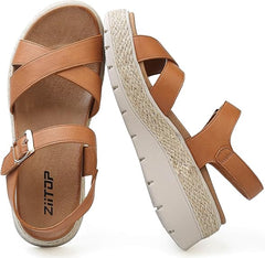 ziitop Womens Wedge Platform Espadrille Sandals Comfortable Adjustable Ankle Strap Open Toe Arch Support For Walking Casual