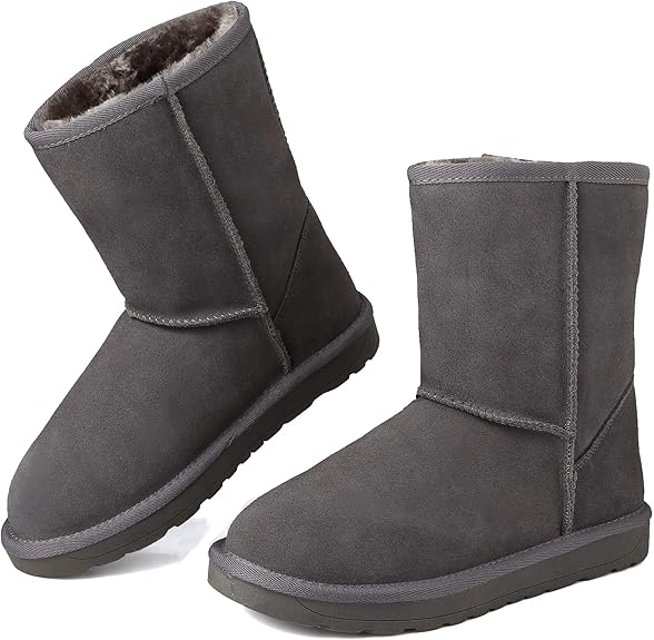 GoodValue Womens Snow Boots Suede Fur Lined Warm Winter Boots Women Classic Mid Calf Fuzzy Boots Ladies Lightweight Slip on Walking Booties Non Slip Bottes Femme Hiver