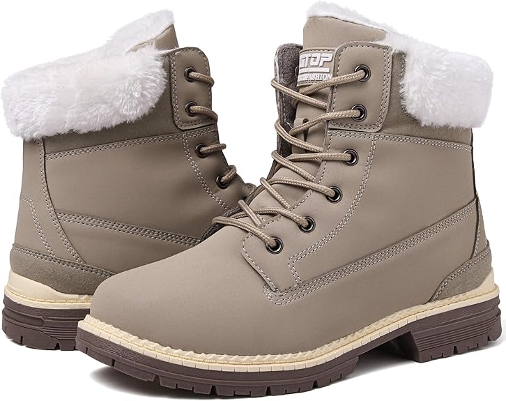 ziitop Womens Snow Boots Waterproof Winter Boots Fur Lined Warm Hiking Boots Ladies Lace Up Walking Boots Anti-Slip Lightweight Outdoor Ankle Boots
