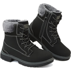 ziitop Winter Boots for Women Waterproof Snow Boots with Side Zip Fur Lined Ankle Walking Shoes Classic Lace Up Ladies Furry Warm Mid Calf Fashion Booties