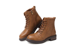 Hanani Womens Ankle Boots Side Zipper Casual Combat Boots Water Resistant Ladies Platform Walking Boots Lace Up Low Block Heel Round Toe Short Boots for Autumn Winter Work Booties