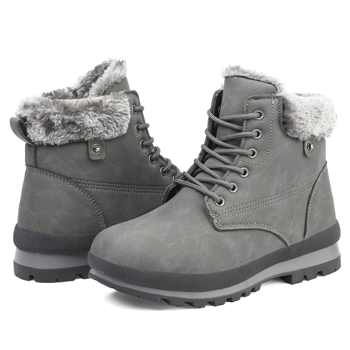 Women's Winter Snow Boots Ankle Fur Lined Warm Boots Outdoor Lightweight Lace up Anti-Slip Winter Boots Mid Calf Waterproof Cold-Resistant Walking Boots for Women Grey