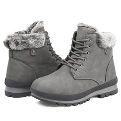 Women's Winter Snow Boots Ankle Fur Lined Warm Boots Outdoor Lightweight Lace up Anti-Slip Winter Boots Mid Calf Waterproof Cold-Resistant Walking Boots for Women Grey