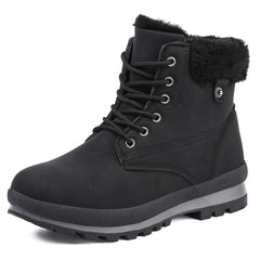 Bravover Womens Winter Snow Boots Waterproof Fur Lined Warm Ankle Booties Lace Up Anti-Slip Lightweight Cold Resistant Outdoor Mid Calf Walking Boots
