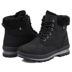 Womens Warm Faux Fur Lined Winter Snow Boots Warm Comfortable Non-Slip Ankle Boots Outdoor Waterproof Lace-Up Mid Calf Walking Booties for Women Black
