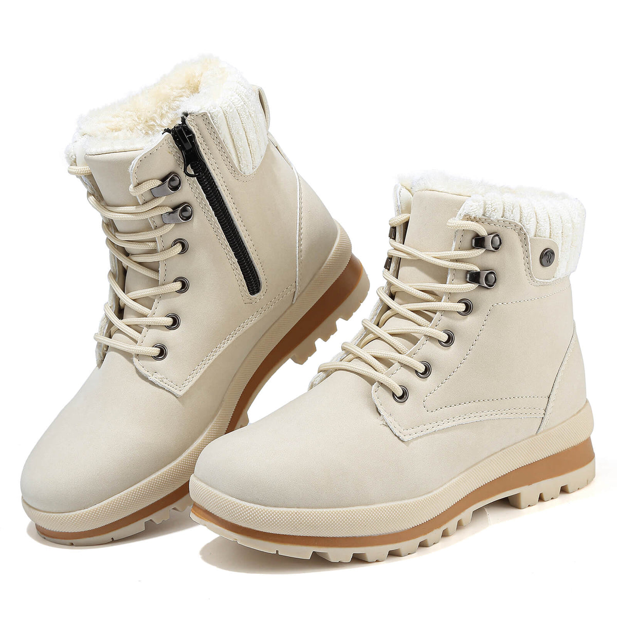 Hanani Damen Winterstiefel Gefüttert Wasserabweisend, Leichte Schneestiefeletten Damen Warm Rutschfest mit Reißverschluss und Schnürung, Snow Boots Kurzschaft mit Profilsohle