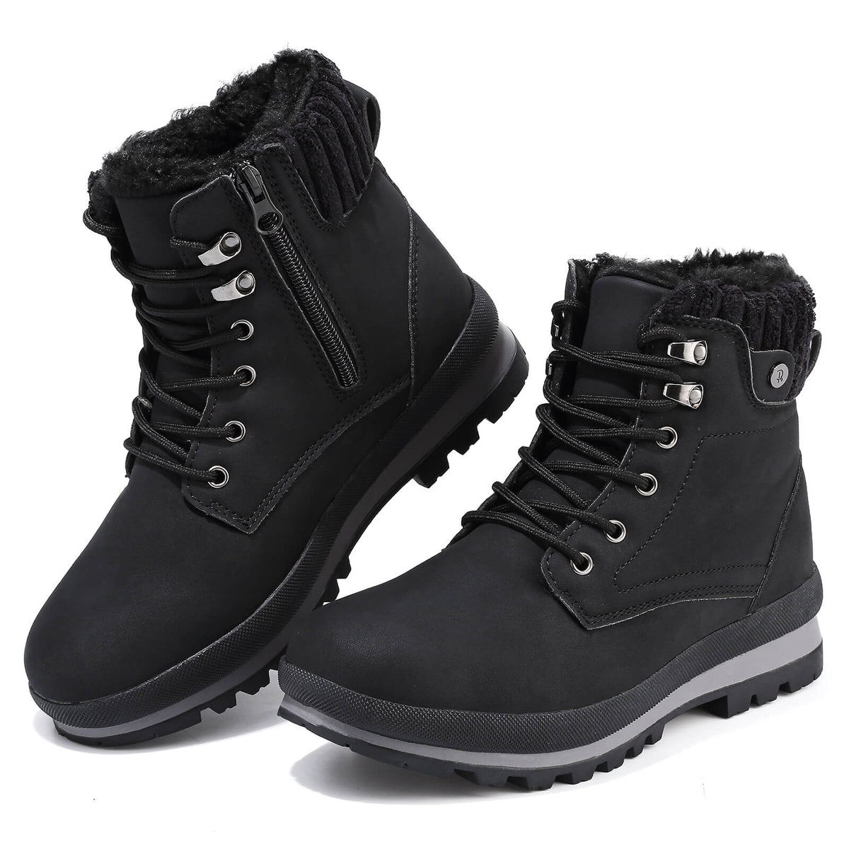 Hanani Damen Winterstiefel Gefüttert Wasserabweisend, Leichte Schneestiefeletten Damen Warm Rutschfest mit Reißverschluss und Schnürung, Snow Boots Kurzschaft mit Profilsohle