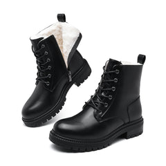 Bravover Womens Winter Ankle Boots Ladies Snow Boots Lace Up Combat Boots Side Zip Water Resistant Biker Boots Chunky Rubber Lug Sole Low Heel Walking Boots