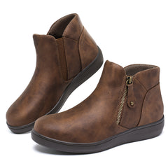 Hanani Womens Ankle Boots Side Zipper Chelsea Boots Water Resistant Ladies Comfortable Flat Booties Casual Walking Boots with Elastic Gusset Low Wedge Short Boots Work Bootie