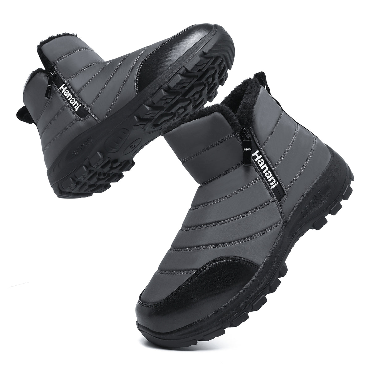 Hanani Mens Snow Boots Winter Warm Fur Lined Ankle Boots Water Resistant Zip Up Outdoor Walking Shoes Lightweight Non Slip Casual Short Booties Cotton Boots