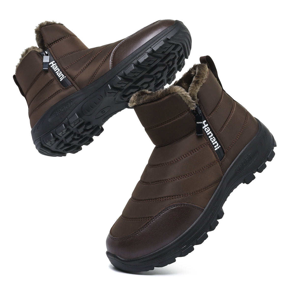 Hanani Mens Snow Boots Winter Warm Fur Lined Ankle Boots Water Resistant Zip Up Outdoor Walking Shoes Lightweight Non Slip Casual Short Booties Cotton Boots