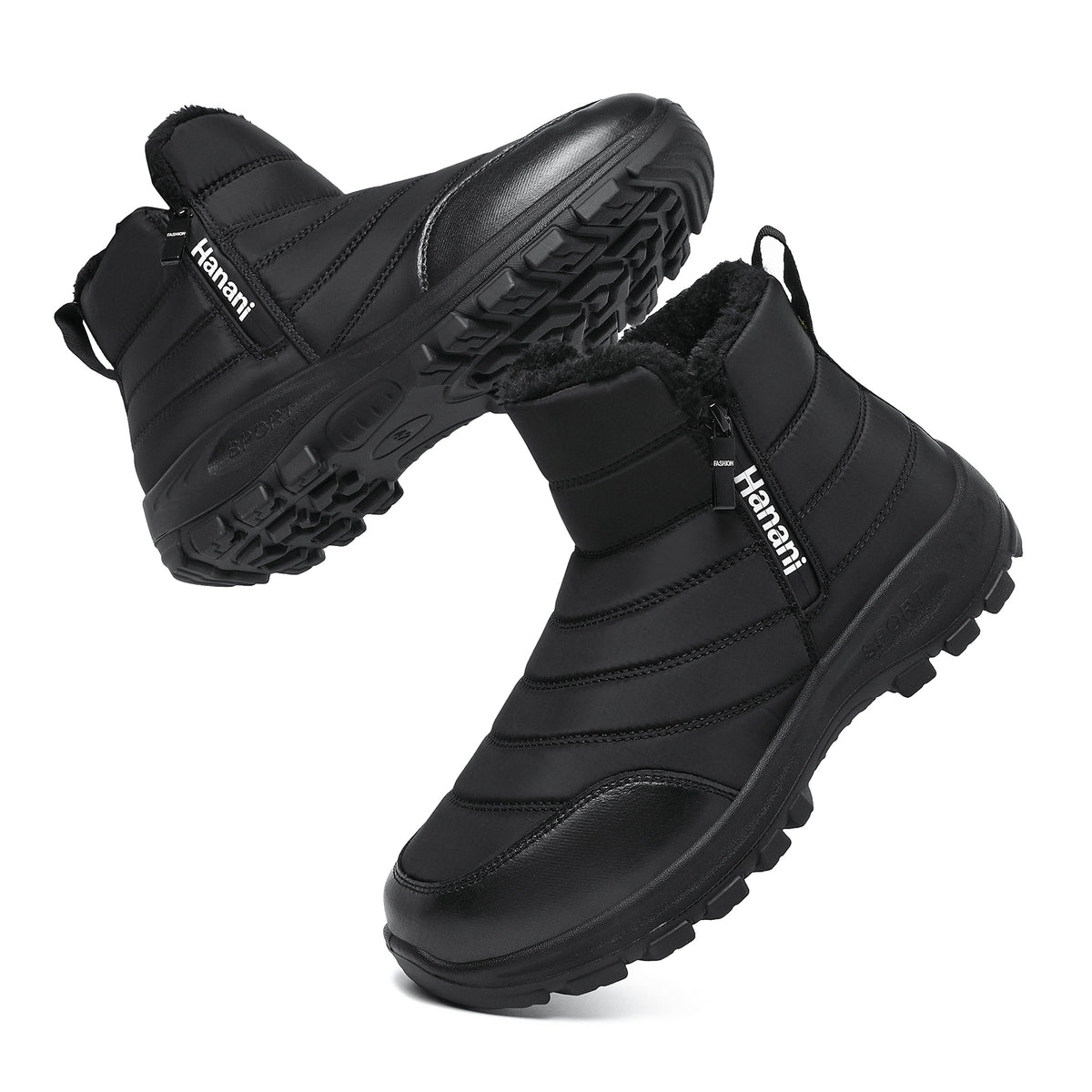 Hanani Mens Snow Boots Winter Warm Fur Lined Ankle Boots Water Resistant Zip Up Outdoor Walking Shoes Lightweight Non Slip Casual Short Booties Cotton Boots