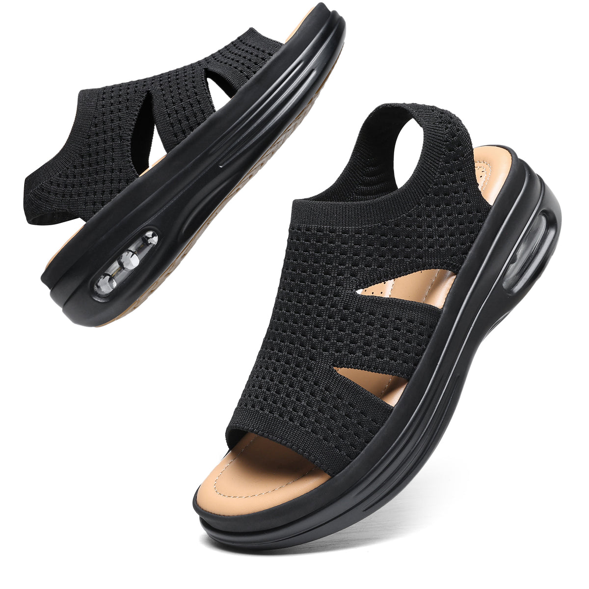 Hanani Women Walking Sandals Air Cushion Support Platform Elastic Ankle Strap Sport Slingback Ladies Open Toe Ourdoor Summer Shoes Comfortable Casual Wedge Sandals Washable Slide Sport Girls
