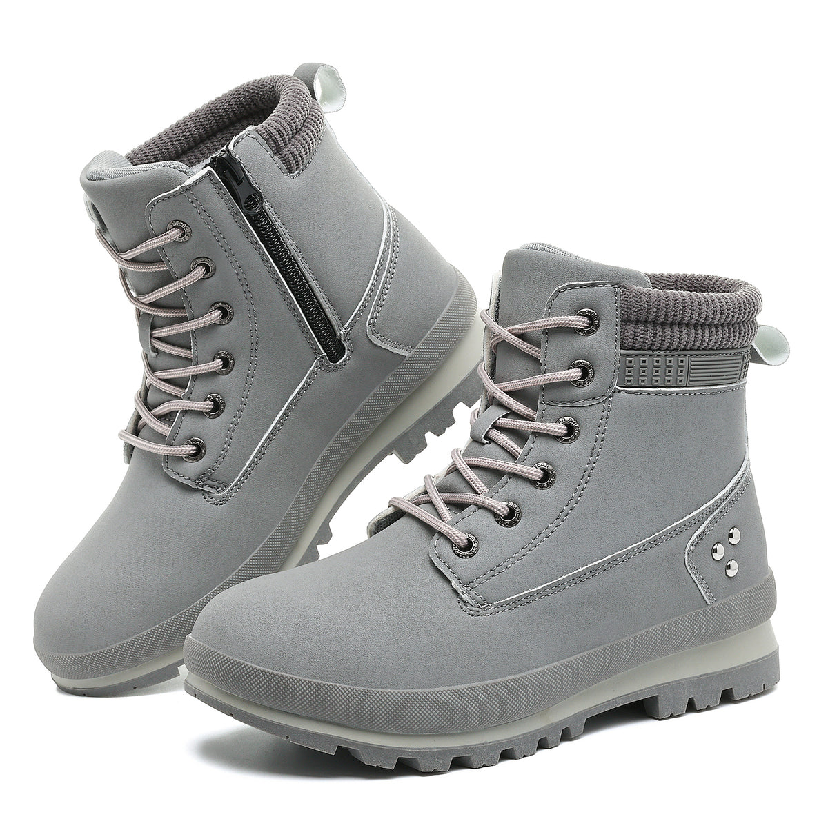 Hanani Walking Boots Womens Ankle Boots Hiking Boots Water Resistant Side Zipper Mid Calf Trekking Boots Lightweight Non-Slip Short Booties Lace up Outdoor Classic Work Shoes Ladies