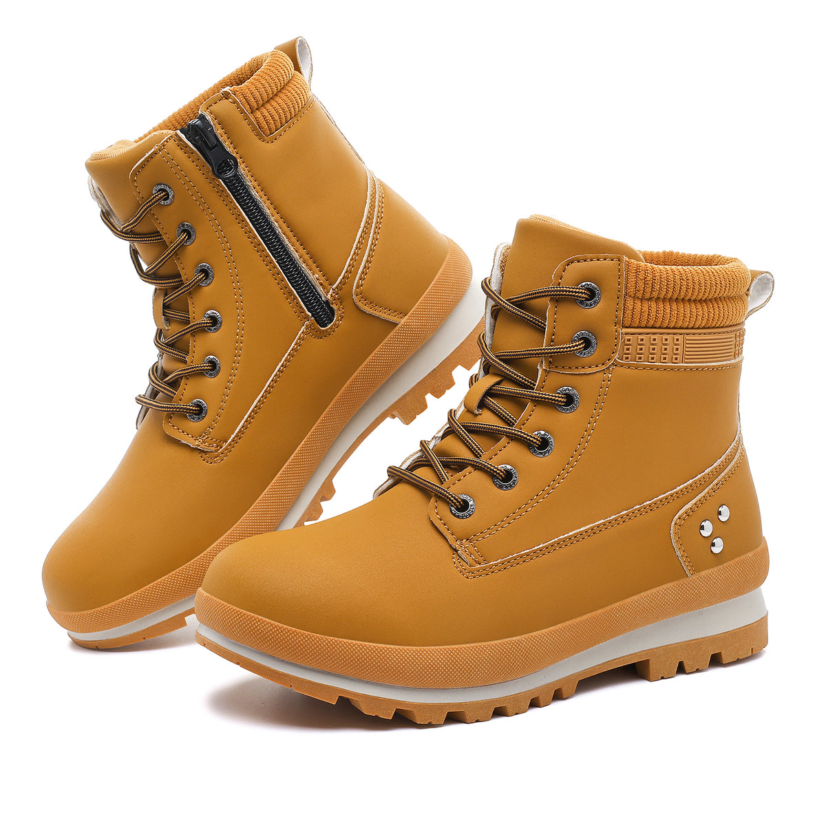 Hanani Walking Boots Womens Ankle Boots Hiking Boots Water Resistant Side Zipper Mid Calf Trekking Boots Lightweight Non-Slip Short Booties Lace up Outdoor Classic Work Shoes Ladies