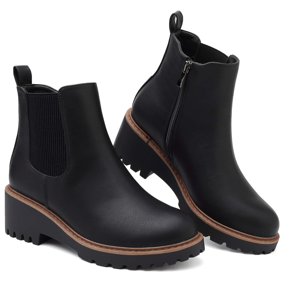 ziitop Women's Chelsea Wedge Boots Side Zip Lug Sole Round Toe Fall Ankle Boots