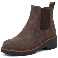 ziitop Women's Chelsea Wedge Boots Side Zip Lug Sole Round Toe Fall Ankle Boots