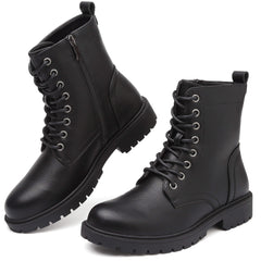 Women’s Combat Boots Lace Up Fall Ankle Booties with Side Zipper Low Heel