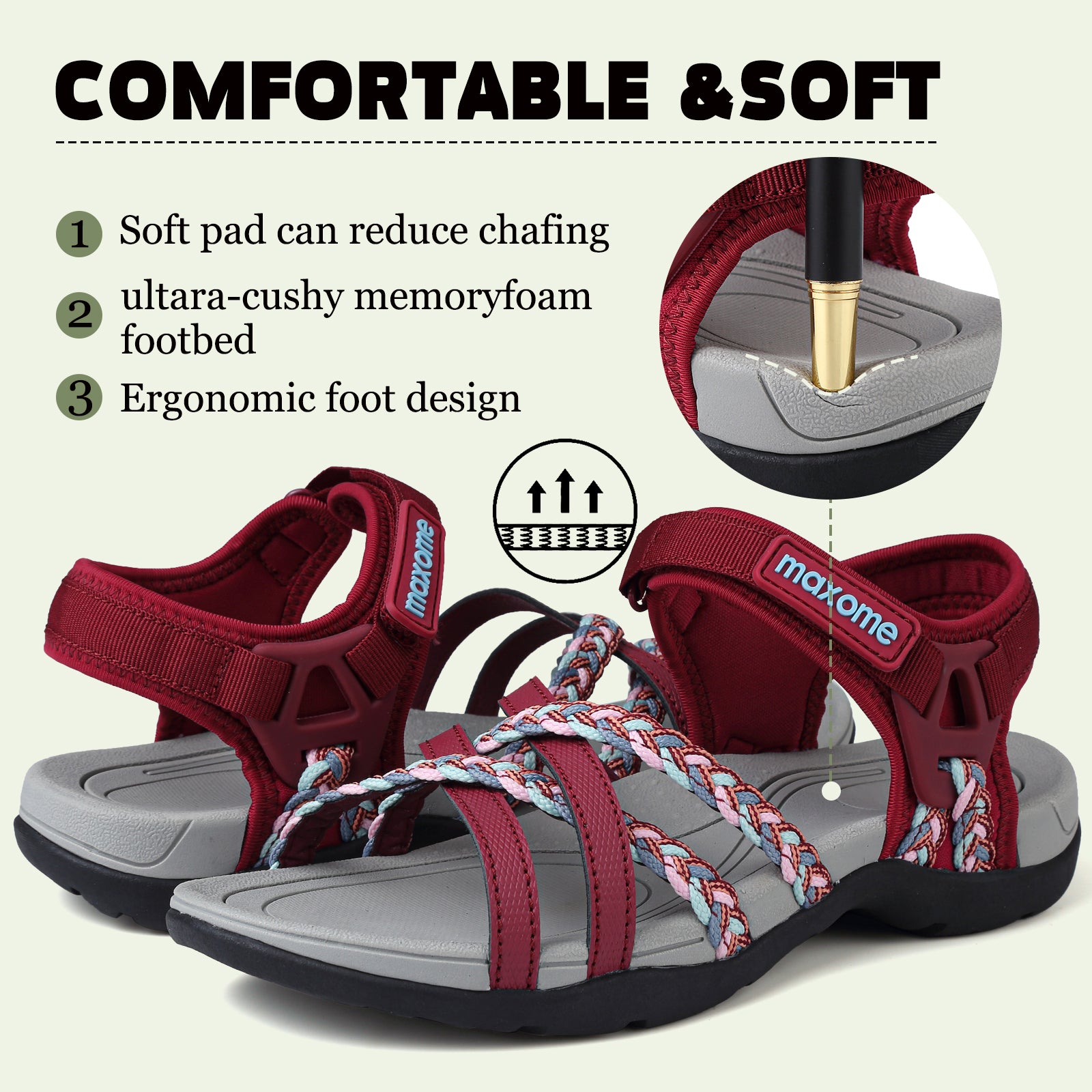 Maxome Women's Summer Walking Sandals Comfortable Sports Sandals Casual Hook Loop Strap Beach Sandals