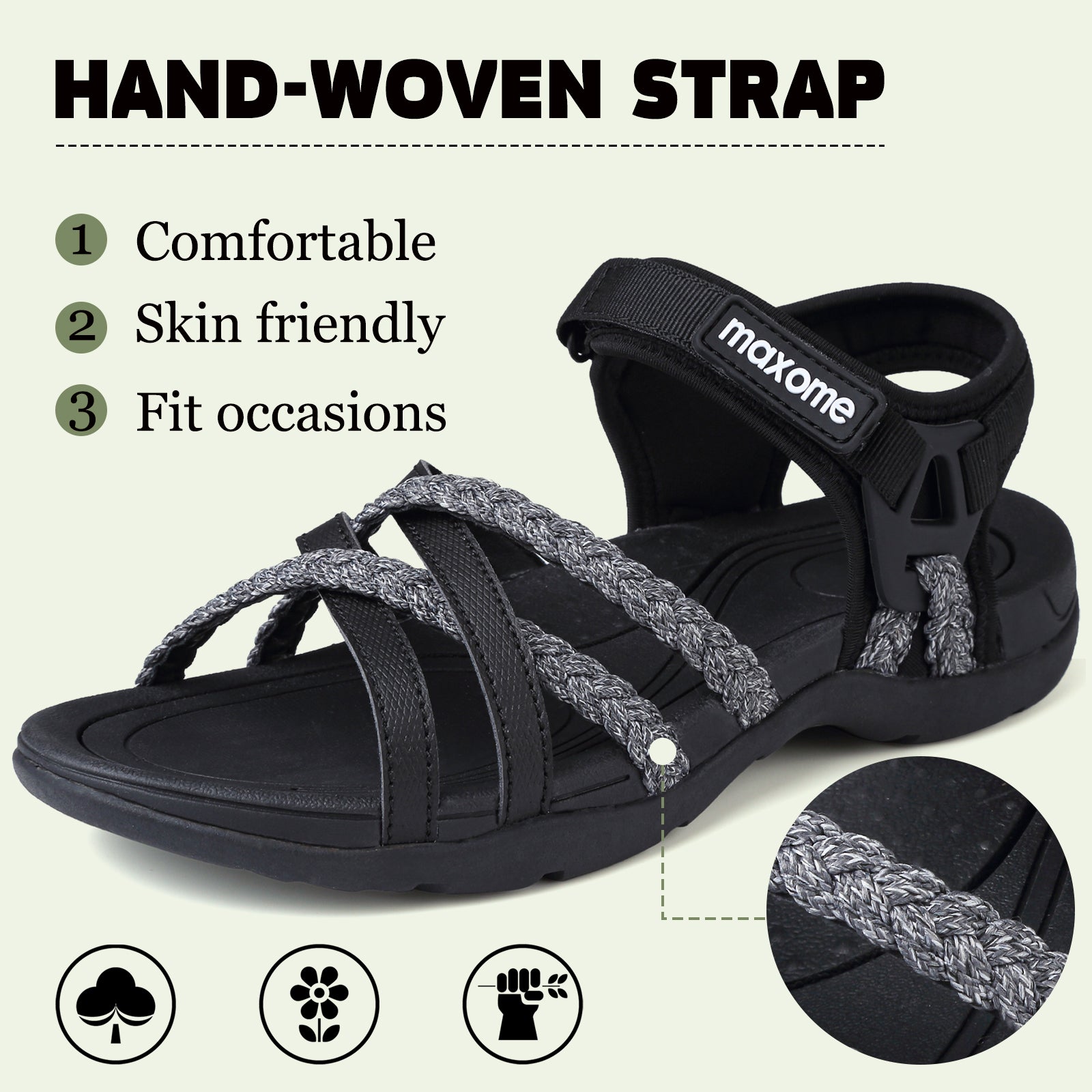 Maxome Women's Summer Walking Sandals Comfortable Sports Sandals Casual Hook Loop Strap Beach Sandals