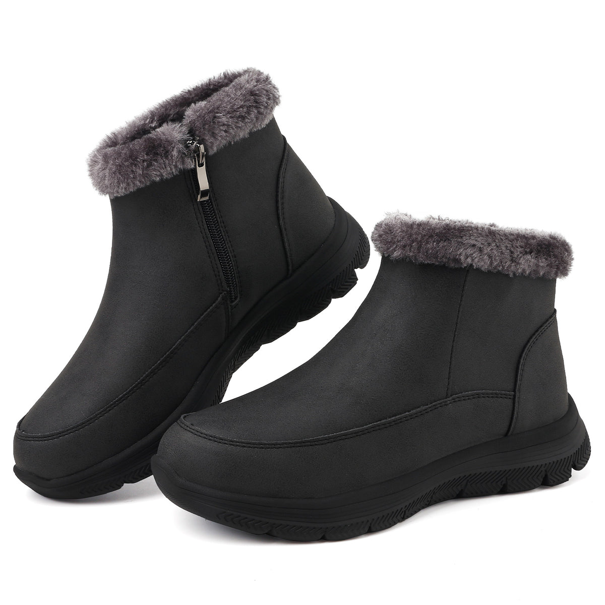 Womens Winter Boots Waterproof Snow Boots Cozy Fur Lined Ankle Boots Side Zip Short Booties