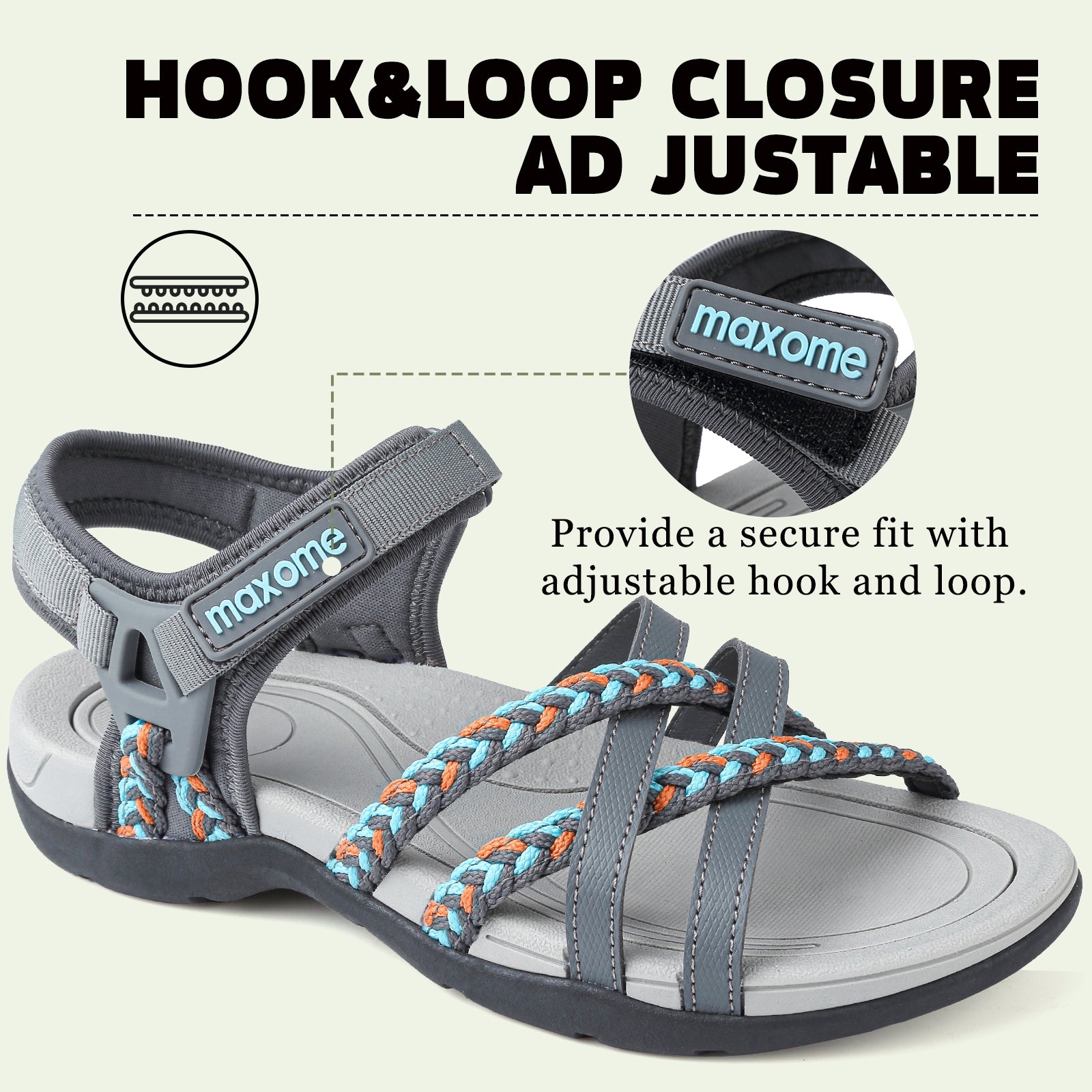 Maxome Women's Summer Walking Sandals Comfortable Sports Sandals Casual Hook Loop Strap Beach Sandals